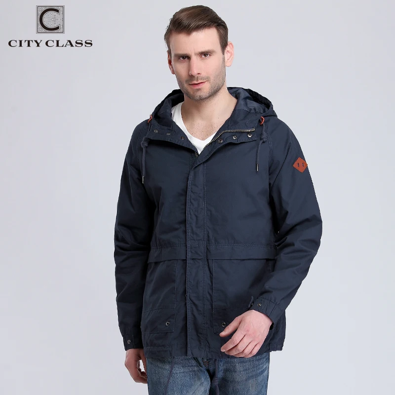 

CITY CLASS 2019 Mens 100% Washed Cotton Windbreakers Casual Loose Multi-colors Hooded Jackets and Coats with Drawstring 3803