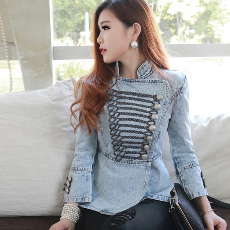 Court Rétro Boutons Mode Européenne Vintage Blue Femmes Boléro Veste Col Vestes Lavé Montant Palais W446 Denim 2016 Manteau PzxBwq0P