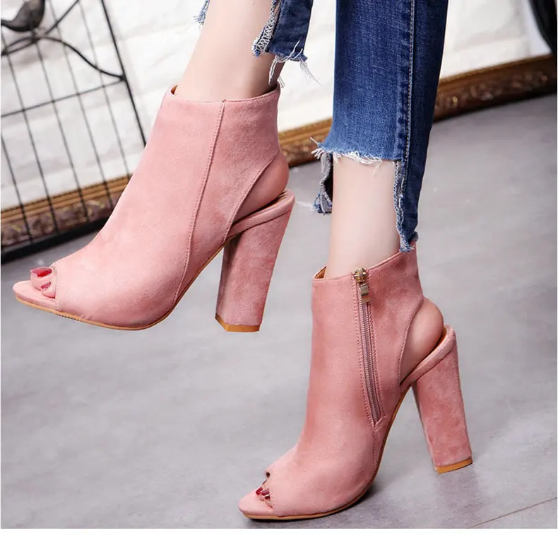 Women's Boots' Women Square Heel Ankle Boots For Women Open Peep Toe Large Size 43 Ladies Ankle Boots Spring Fashion Boot Summer (5)