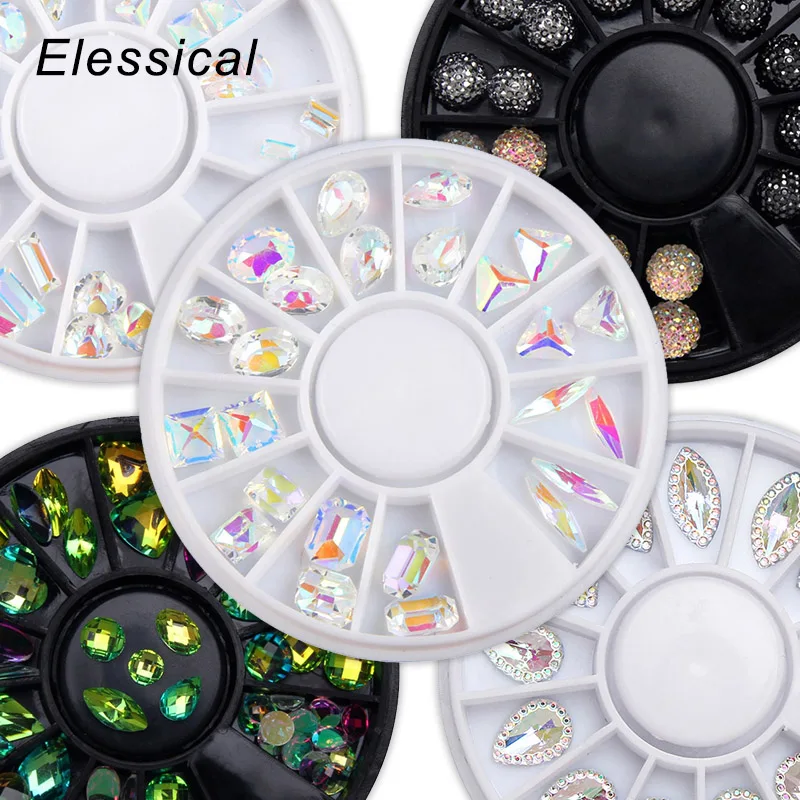 

ELESSICAL Laser AB Color Resin Rhinestone Nails Wheel High Quality Nail Design Charm Manicure Tool Flatback Drill Decor
