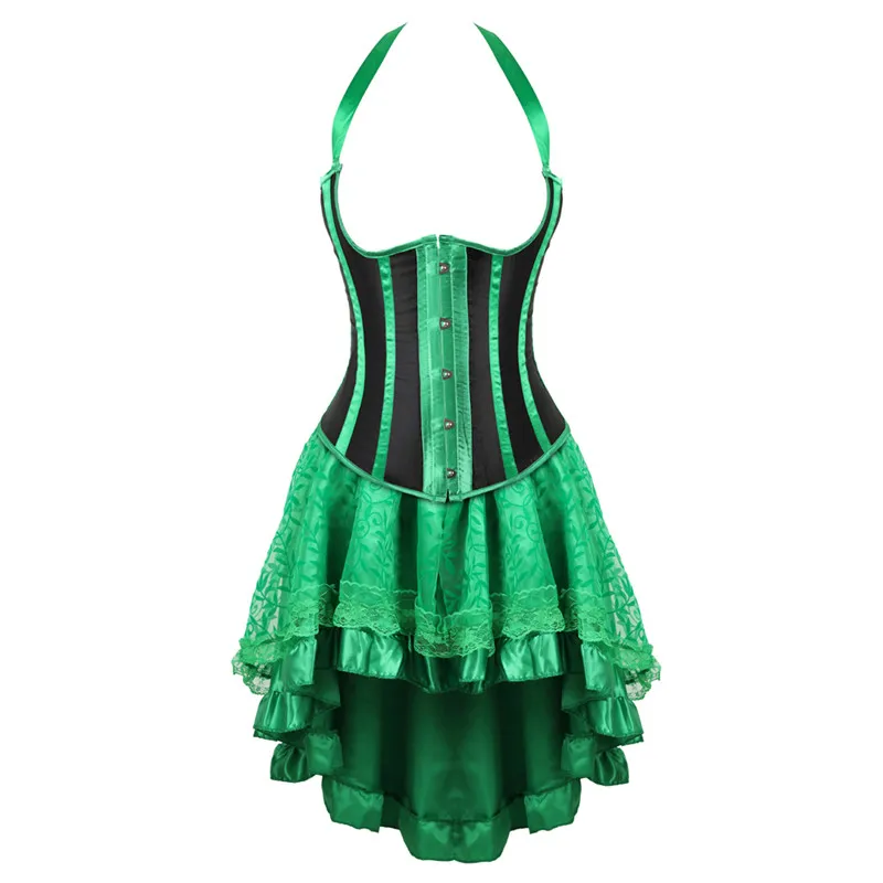 

underbust corsets for women lace victorian bustle dress stripe plus size fashion sexy corselet skirt high and low set green