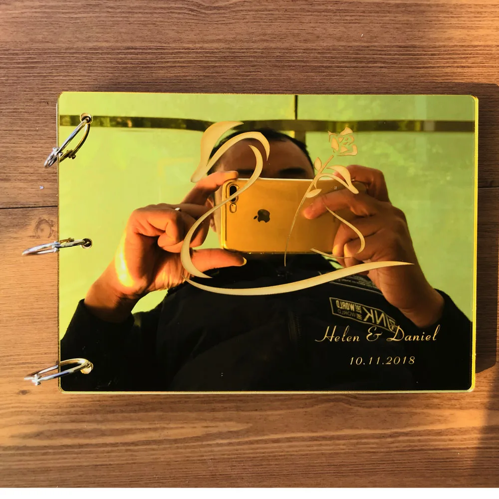 Personalized Wedding GuestBook A5 Size Mirror Silver Gold Wedding Gift Wedding Reception Book Custom Name Guest Book