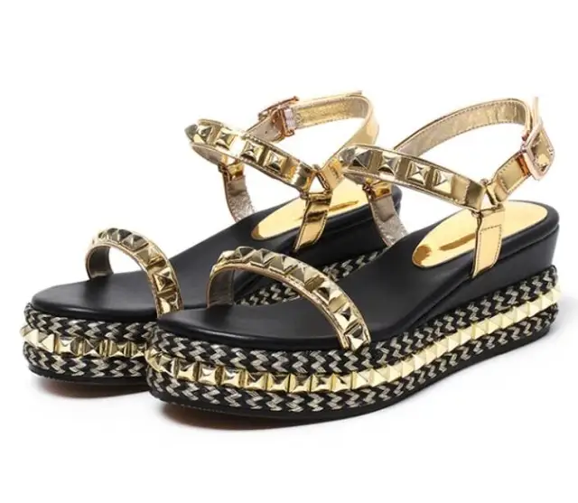 Aliexpress.com : Buy LTTL Designer Shoes Plus Size Black Gold Sipked Sandalias Rivet Studded 