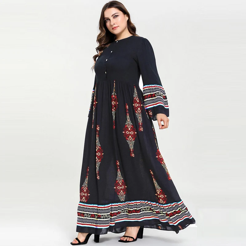 

Women Printed Abaya Muslim Dress breast-feed Cardigan Dresses Plus Size caftan marocain Long Dresses Vestidos M- 4XL