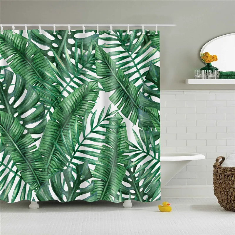В скандинавском стиле для ванной комнаты, занавески для душа, набор, листья, водонепроницаемая ткань с рисунком, ткань для ванной, занавеска, экран с крючками - Цвет: TZ170635
