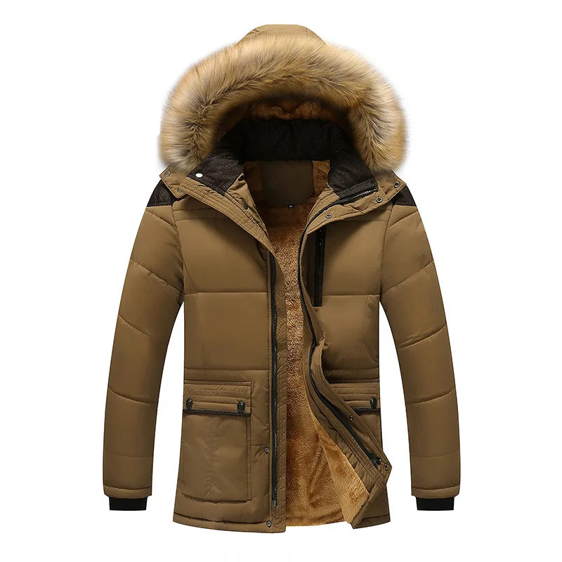 Thick Warm Parka Men Fleece Fur Hood Men Winter Jacket Coat Military Cargo Medium-long Mens Overcoat 7XL