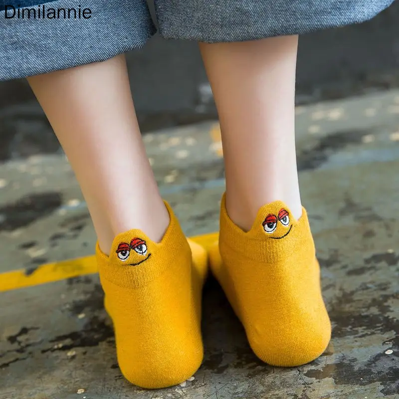 

New Women Short Sock Funny Emoji Tide Ins Shallow Mouth Cute Cartoon Heel Embroidery Breathable Sesame Street Girls Socks