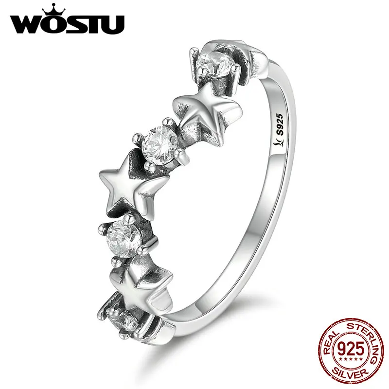 

WOSTU 2018 New Real 925 Sterling Silver Bright Starlight Rings For Women Luxury Jewelry New Year Gift CQR169