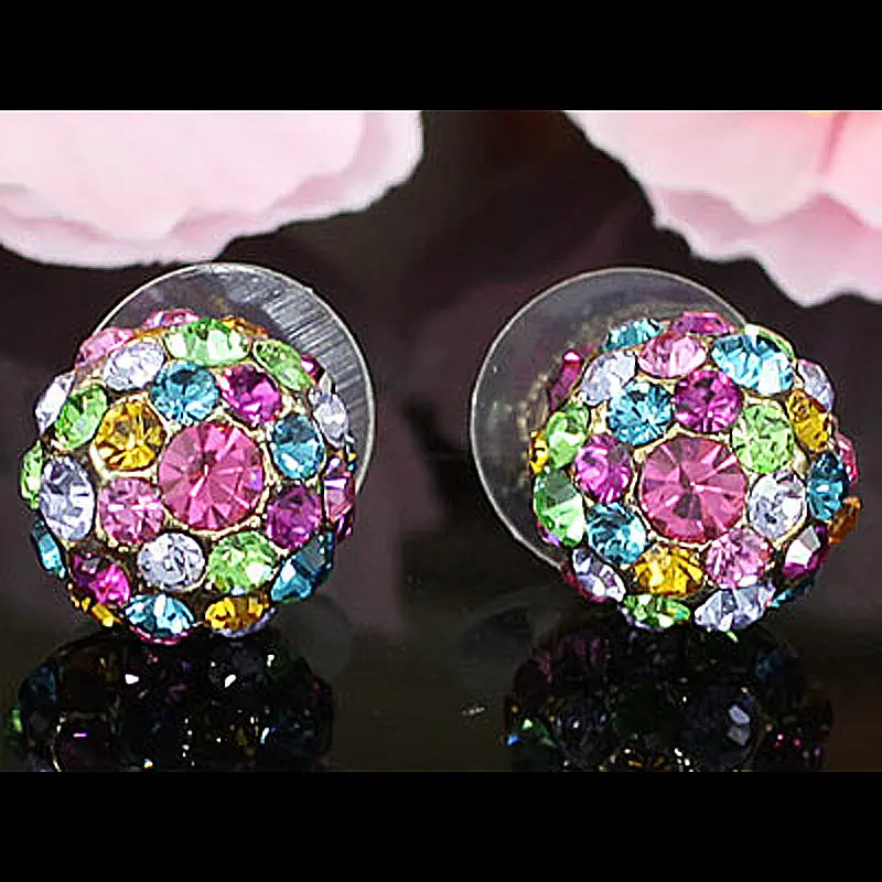 Peacock Star Multi Color Ball Stud Earrings use Austrian Crystal CSE467in Stud Earrings from