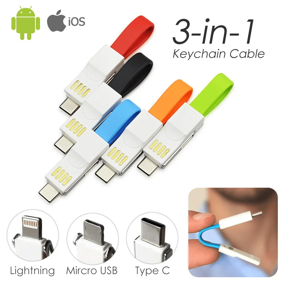 

Multi Charging Cable Lightning/Type C/Micro USB 3 in 1 Magnetic Charging Cord Keychain Portable Pocket Size For iOS Android