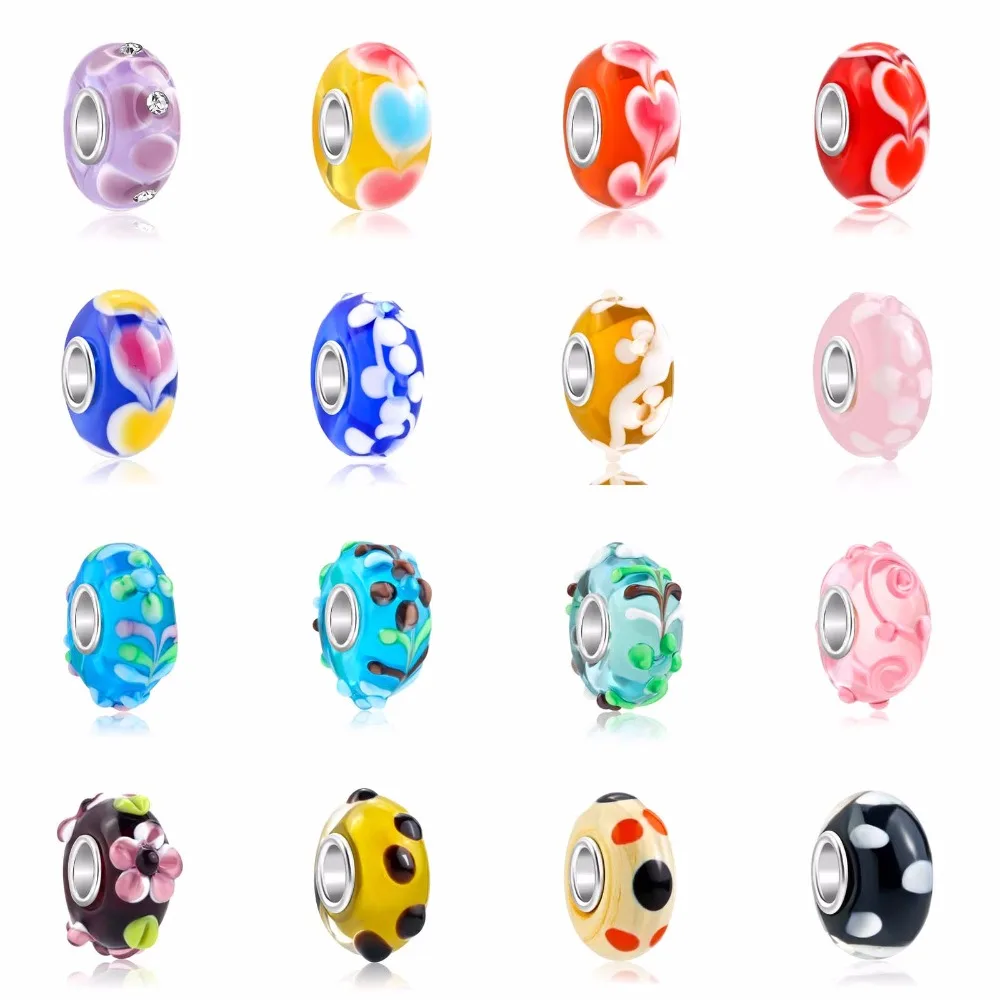 

European Colorful flowers eternal heart Glass Beads Murano Aolly Charm Bead Fit Pandora For Girl DIY Bracelets & Bangles jewelry
