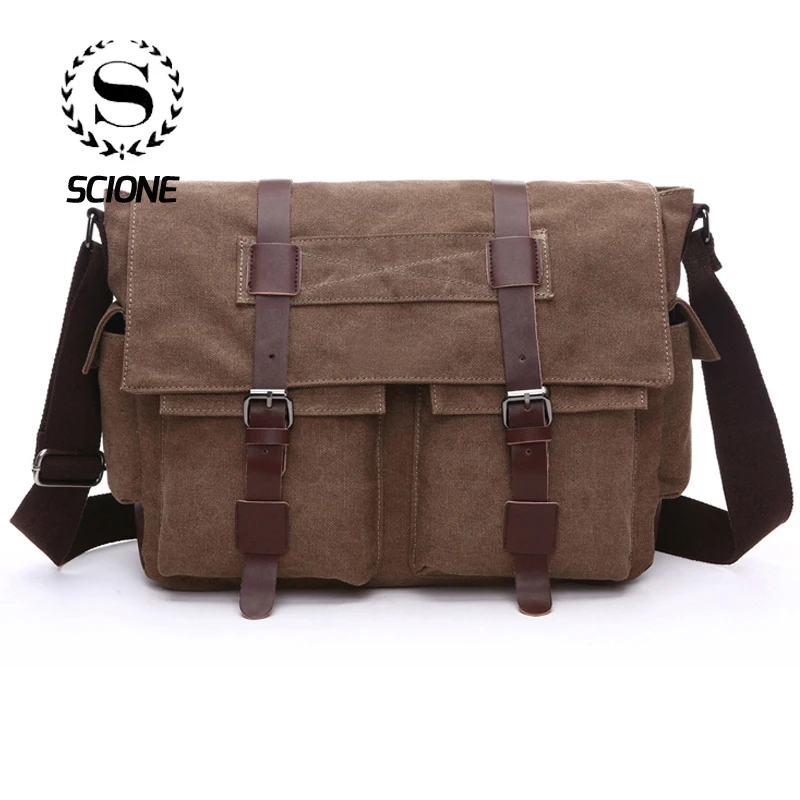 Scione العملي الأعمال حقيبة ساع للرجال طالب A + + قماش Crossbody الكتف حزمة الرجعية الصلبة عارضة مكتب السفر حقيبة Scione العملي الأعمال حقيبة ساع للرجال طالب A + + قماش Crossbody الكتف حزمة الرجعية الصلبة عارضة مكتب السفر حقيبة