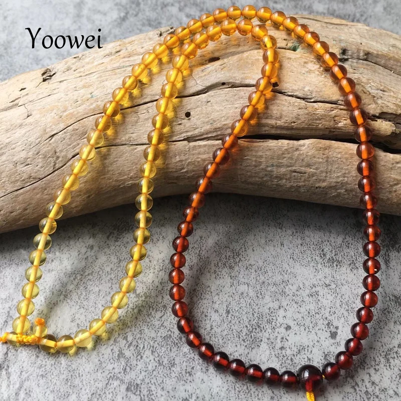 

Yoowei New 4mm Rainbow Amber Necklace for Women 46cm Diy Genuine Round Beads 100% Real Natural Baltic Amber Jewelry Wholesale