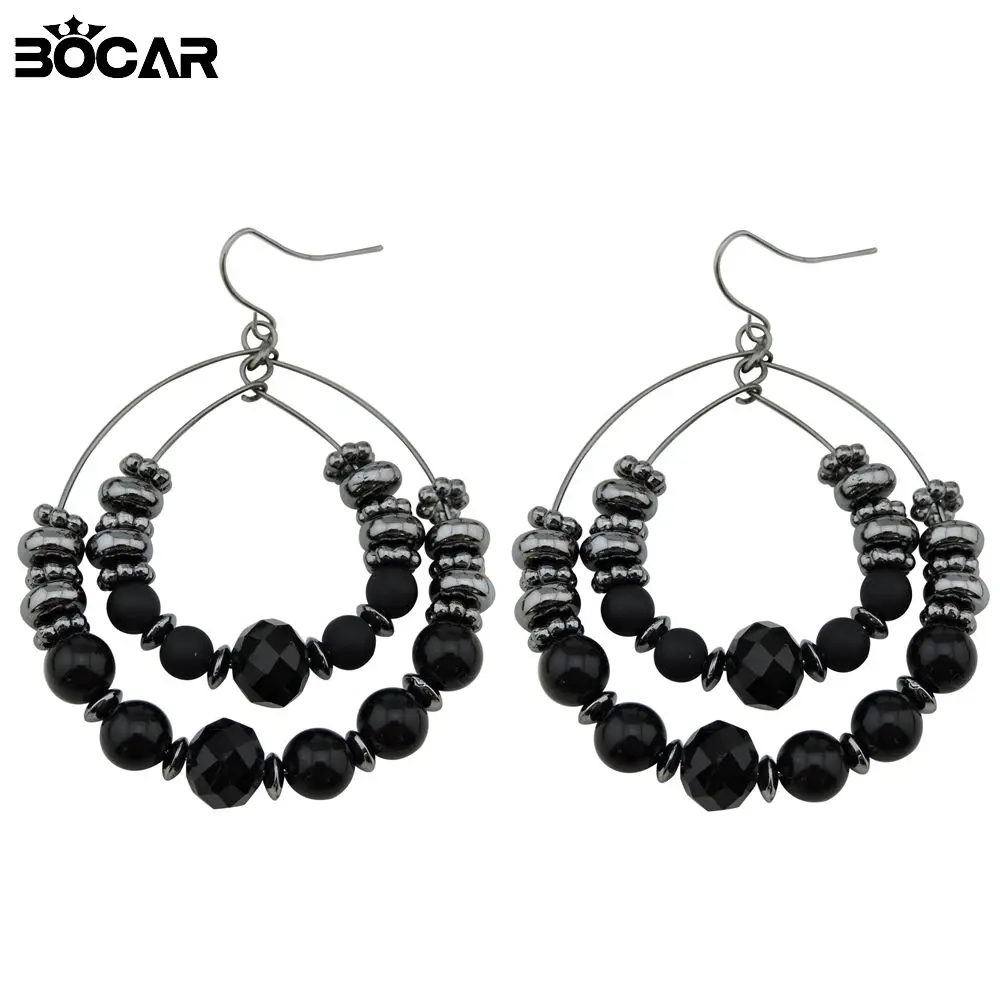 BOCAR New Fashion Elegant Black Beads Dangle Earrings For Women Big