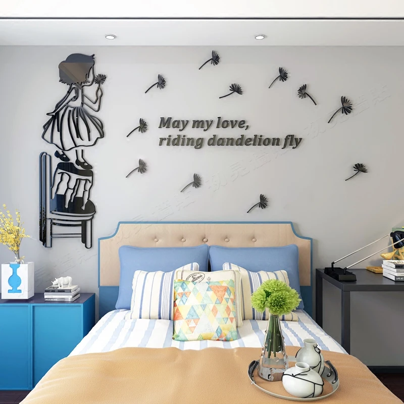 

2018 new Creative cartoon dandelion 3D acrylic wall sticker living room sofa bedroom TV background wall fresco