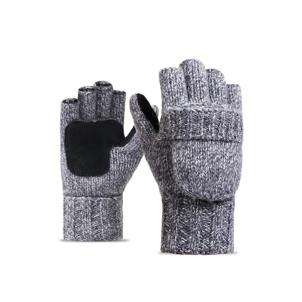 

1Pair Men and Women Autumn and Winter Outdoor Knitted Thick Warm Driving Riding Half Finger Gloves Flip Magic Cold Gloves