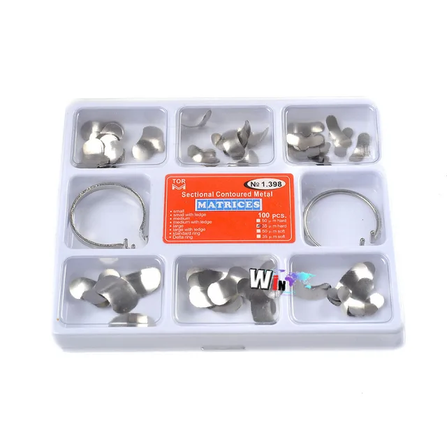 100pcs Dental Matrix Sectional Contoured Metal Matrices No.1.398 + 2 Rings