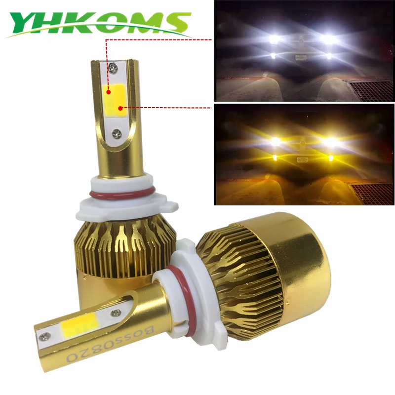 YHKOMS автомобиля светодиодный головной светильник 9005 HB3 9006 HB4 светодиодный H4 H7 H8 H11 H1 H3 H27 Автомобильная Противо-Туманная светильник 76 Вт 9600LM 6000K 3000K двойной Цвет лампы 12V
