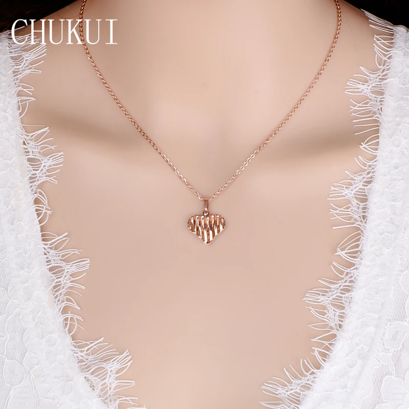 CHUKUI Stainless Steel Hollow Heart Necklace & Pendant Rhodium  Gold Chain Choker Necklace Birthday Gift  (6)