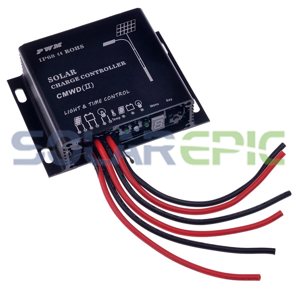 

20A PWM Waterproof Solar Controller 12V/24VDC Auto Battery Regulator IP68 Panel Charger Controller With Light and Timer Function