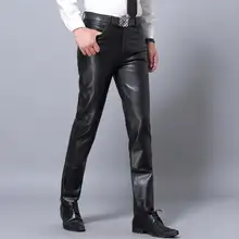 Зимние новые облегающие мужские повседневные штаны из натуральной кожи мужские goatskin ветрозащитные теплые кожаные брюки мотоциклетные кожаные брюки