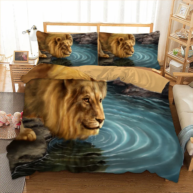 

Lion pattern printed bed linens set Twin King AU Single Double Sizes bedding set for comforter Duvet / Quilt Cover set new 3pcs