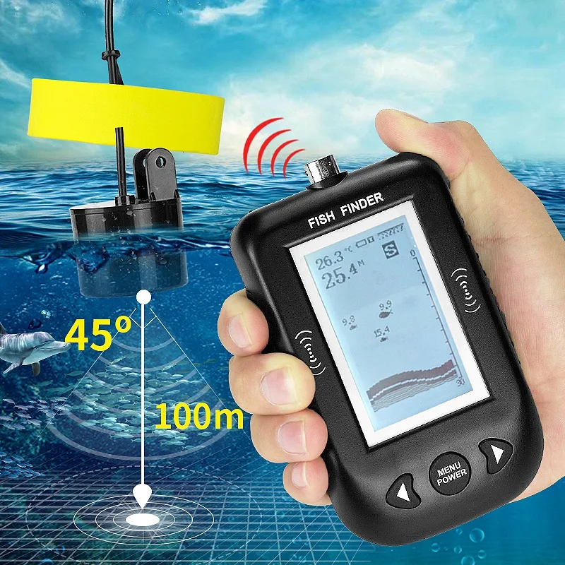 Xf02 45 Degrees Portable Wired Sonar Sounder Fish Finder Depth 100M Echo Sounder For Fishing In Rus