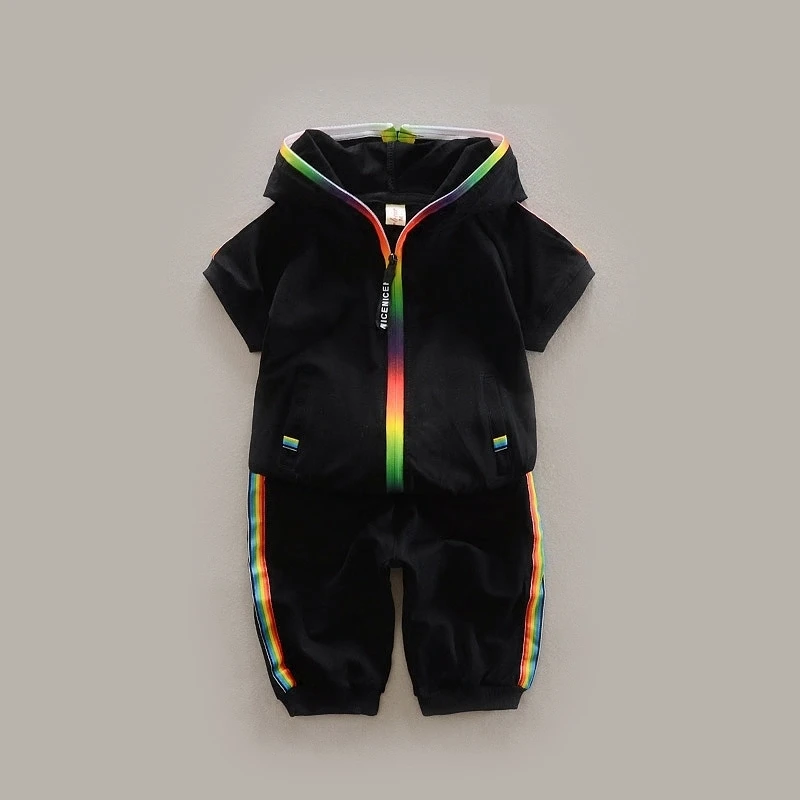 Children Summer Cotton Garment Baby Boys Girls Candy-colored Zipper Hoodies Shorts 2Pcs/Set Kids Short Sleeve Twinsets Tracksuit