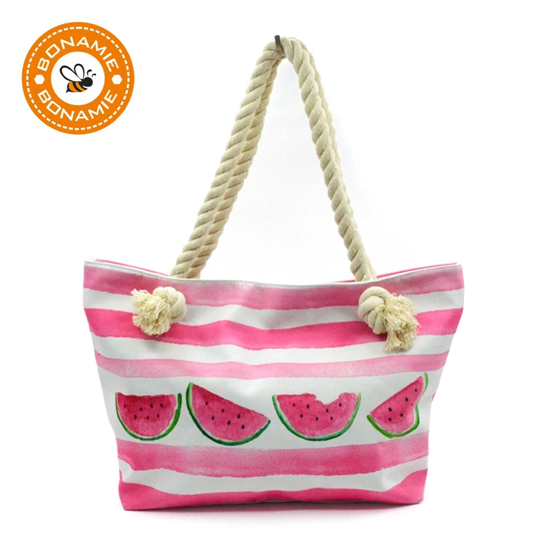 Сумка тоут женская холщовая с фламинго и пеньковой веревкой|beach bag|shoulder bagsbags female |