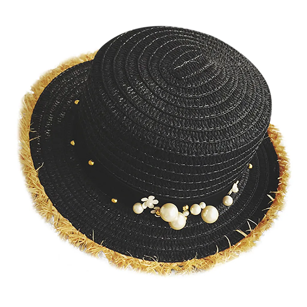 Пляж шляпа летние женские повседневные солнцезащитные кепки шляпы с широкими полями одноцветное рыбака Кепки с жемчугом ручной работы