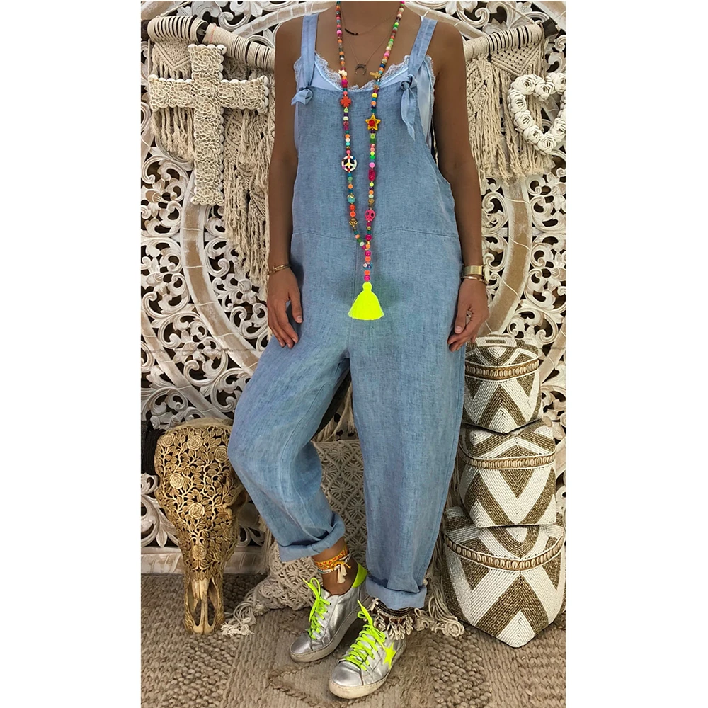 

Women Sleeveless Summer Casual Denim Blue Ladies Overalls Jumpsuit Romper Loose Harem Pants Jumpsuits Streetwear jeans mujer H30