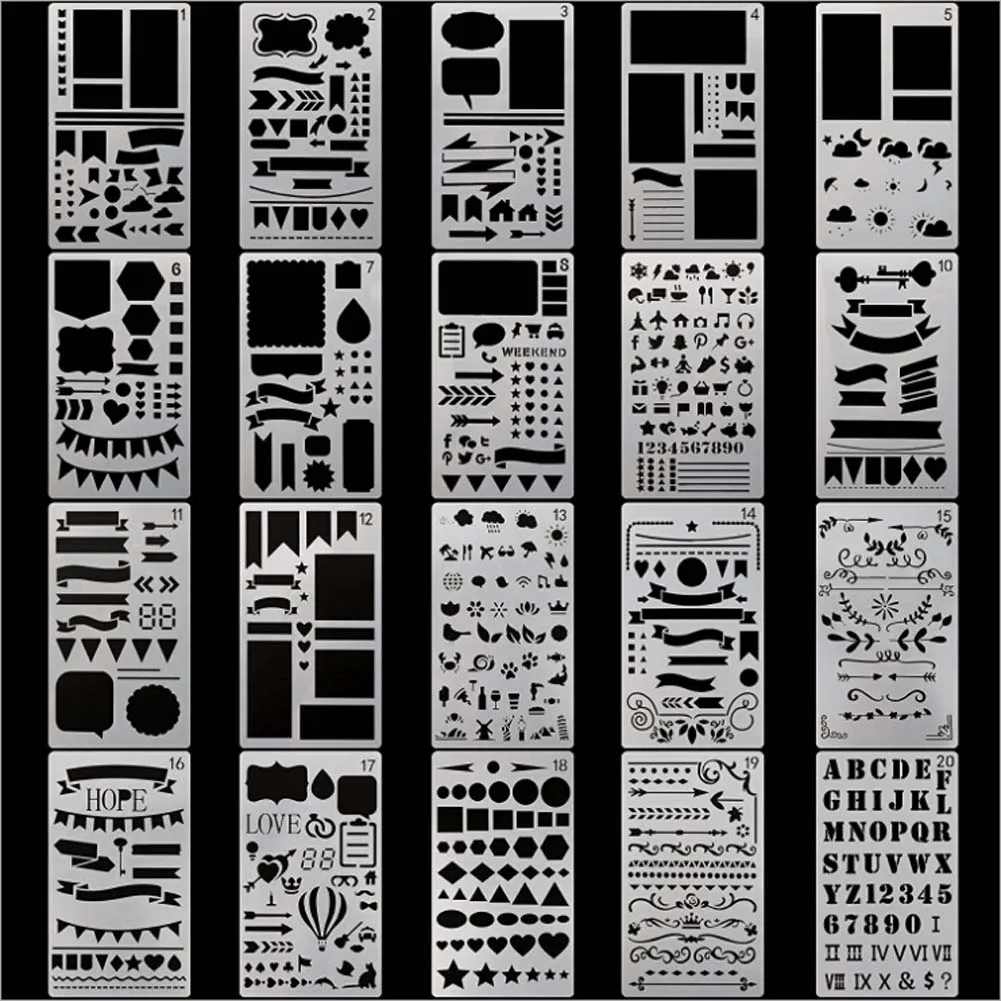 20pcs/set New Creative DIY Stencils School Supplies Hollow Out Drawing Template For Kids