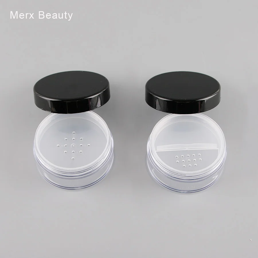5/50PCS 20ML Clear Plastic Loose Powder Case/Jar With Black Lid, Empty