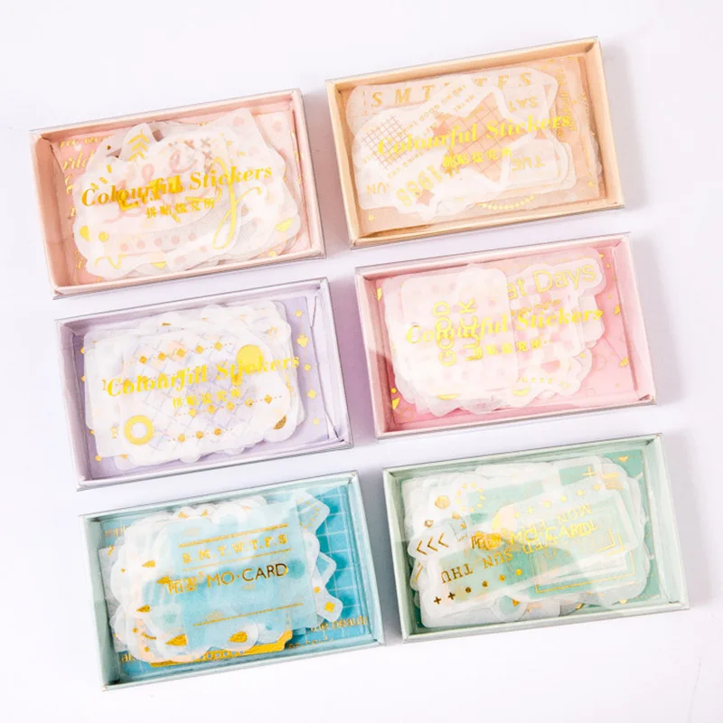 45Pcs Cute Bronzing Stationery Stickers Kawaii Letter Stickers Paper Adhesive Stickers For Girl Scrapbooking Diary Photos Albums