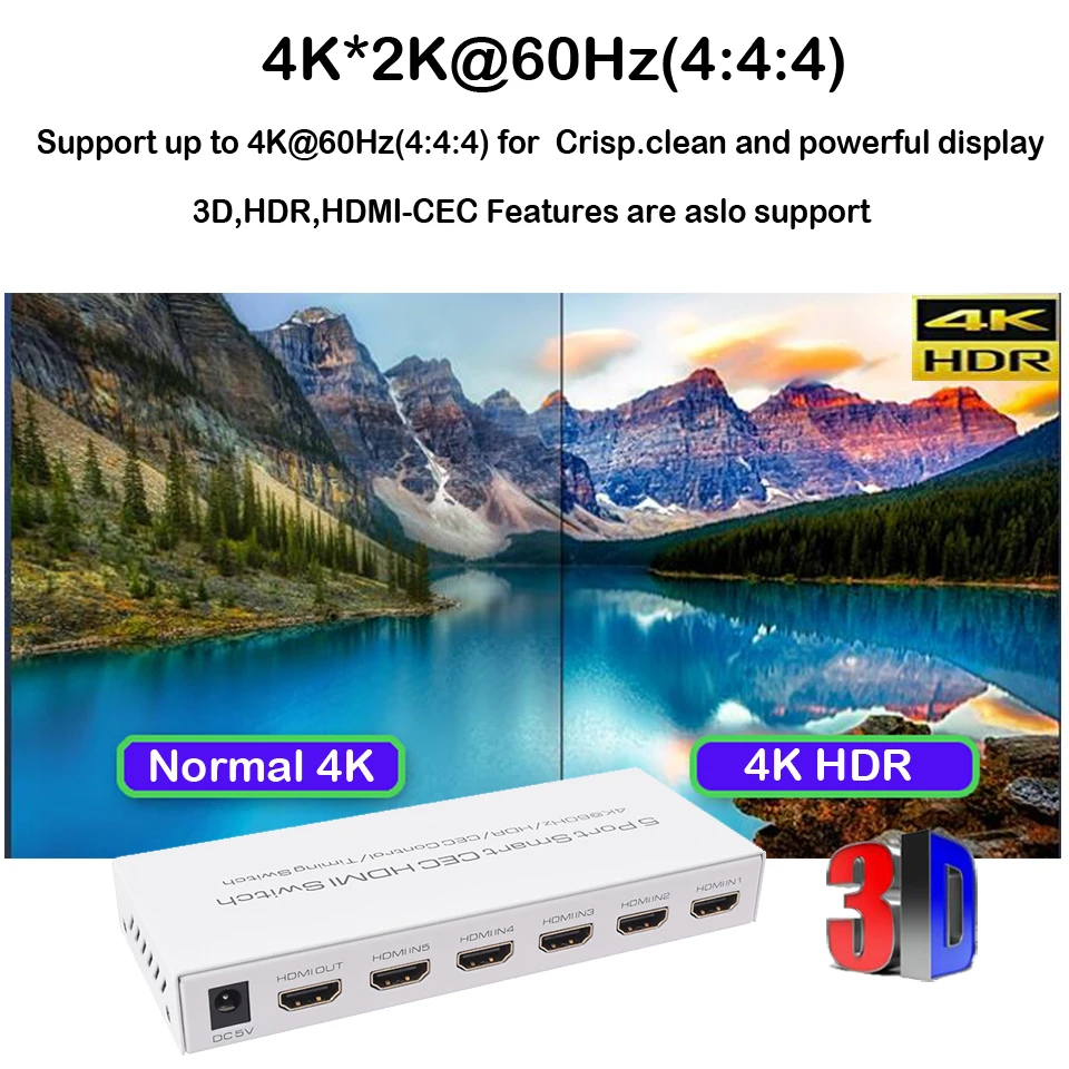 4 к* 2 к 5 в 1 выход HDR HDMI адаптер переключатель 5 портов Smart CEC HDMI переключатель синхронизации с IR Romote Dolby DTS HD LPCM для HDTV PS3 PS4