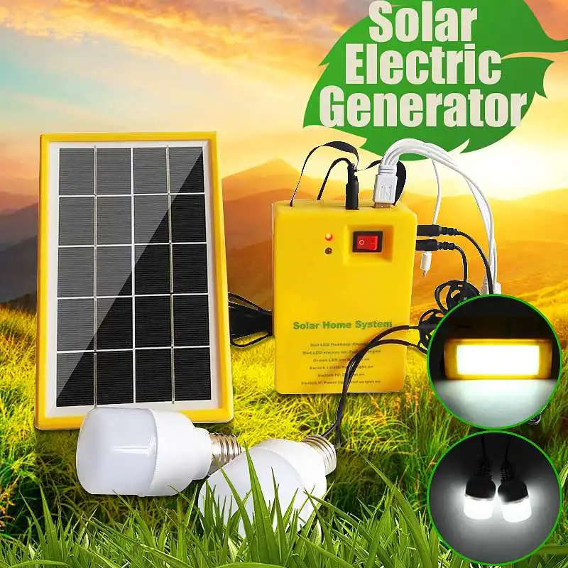 

5V USB Charger Home System Solar Power Panel Generator Kit with 2 LED Bulbs Light Indoor/Outdoor Lighting Over Discharge Protect