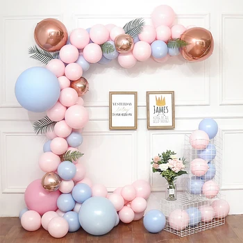 

108PCS Macaron Pink Balloon Garland Kit 10"Latex Pinkx70 Bluex30 18" Rose Gold foil balloon x 2 10" x 2 5M Balloon Chain Leaf