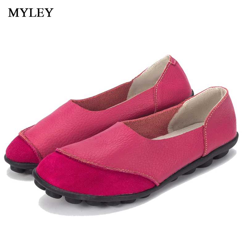 

MYLEY Spring Womens Ballet Flats Loafers Soft Leather Flat Women's Shoes Slip on Genuine Leather Ballerines Femme Chaussures