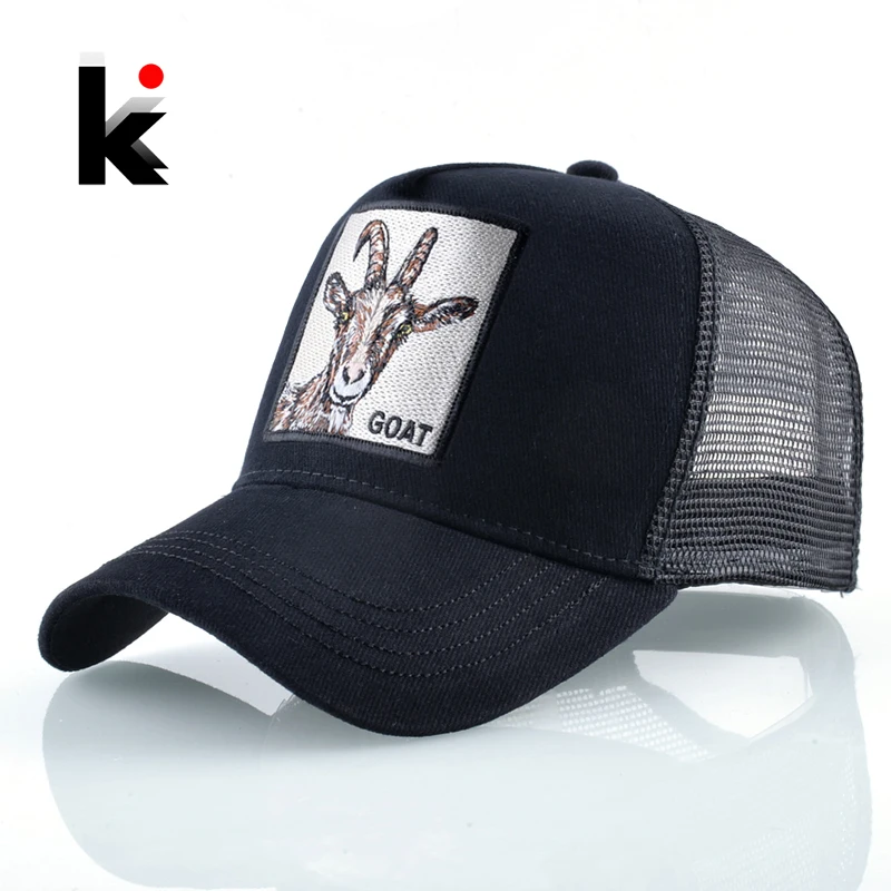 

2019 Fashion Baseball Cap Men Women Snapback Hip Hop Bone Bill Goat Embroidery Streetwear Trucker Hats Breathable Mesh Black Hat