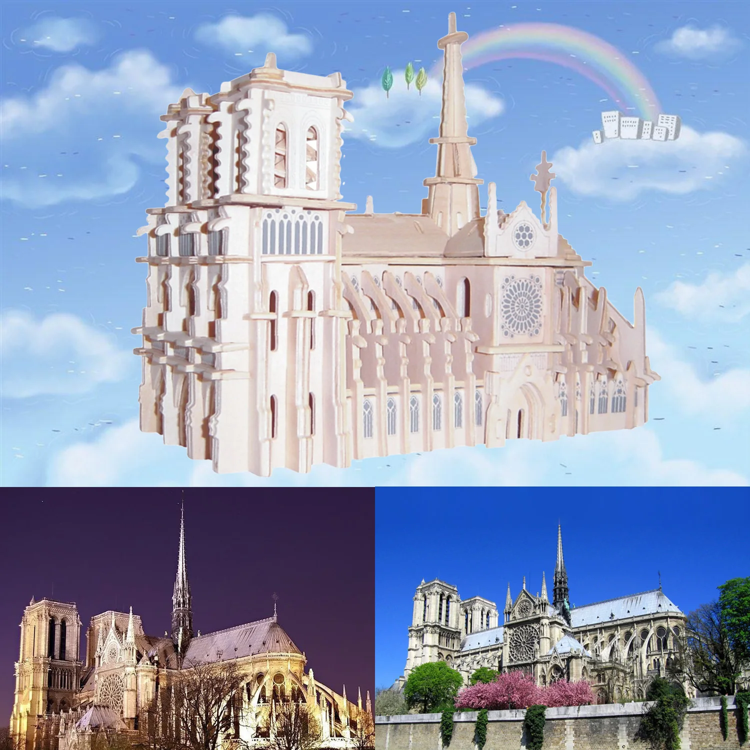 

Simulation Notre Dame Cathedral Paris Building Model Kits 3D Wooden Puzzle Craft Souvenir Toys Gift for Children Kids Adults