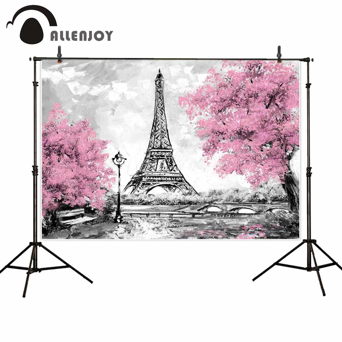 

Allenjoy backdrop for photographic studio paris city landscape eiffel tower black white style background oil painting photocall