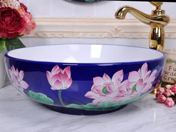 

Bathroom art basin China Painting Fish Ceramic Painting Art Bathroom Vessel Sinks Round counter top above counter washbasin