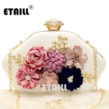 ETAILL 2017 Women Floral Evening Clutch Bags Ladies Day Clutches Retro Beaded Pearl Wedding Party Bags Women White Shoulder Bag milisente women beaded clutch bag female wedding clutches ladies evening purses