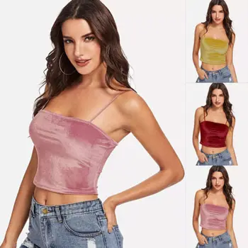 

HIRIGIN Women Velvet Vest Tops Causal Crop Tops Tank Tops Shirts Sweet Short Clubwear