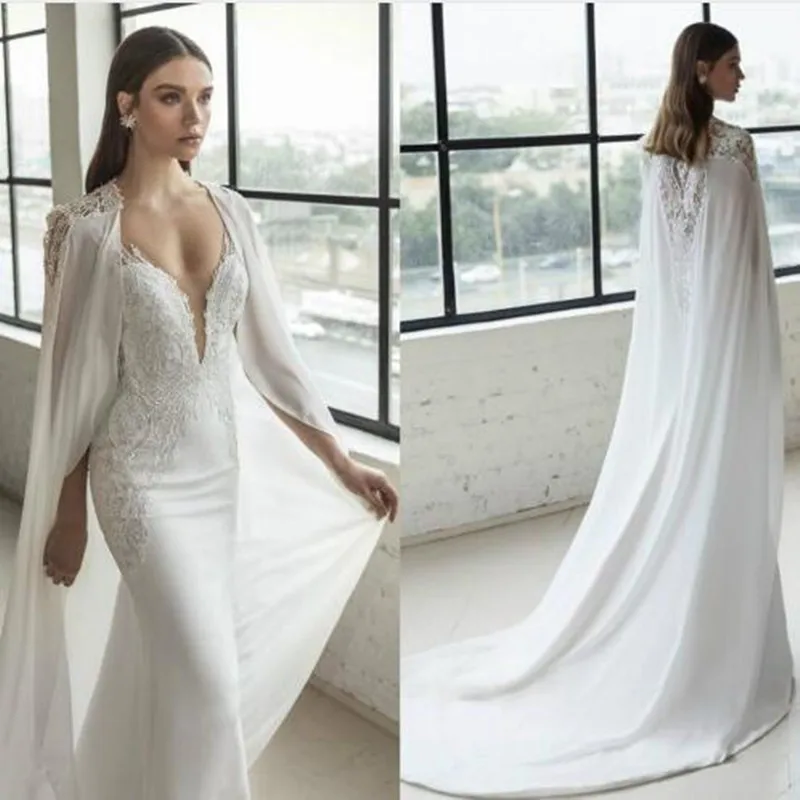 Wedding Cape Chiffon Long Jacket White Ivory Women's Bridal Shawl Wrap ALL Size 