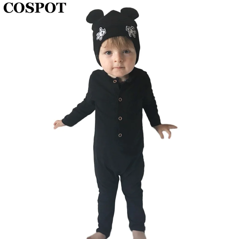 COSPOT Baby Boys Plain Gray Romper Newborn Cotton Long Sleeve Plain