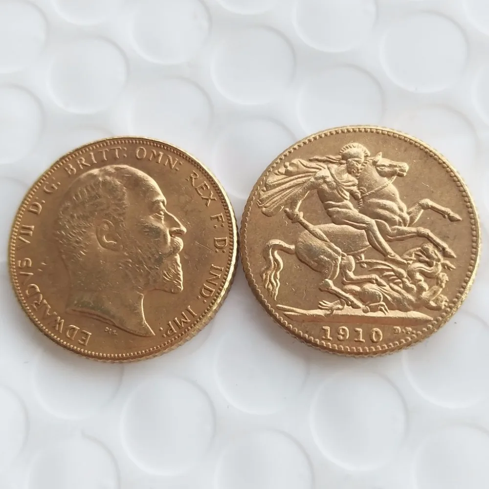 1910 EDWARD VII SOVEREIGN GOLD COIN LONDON MINT LUSTER SUPERB copy coin