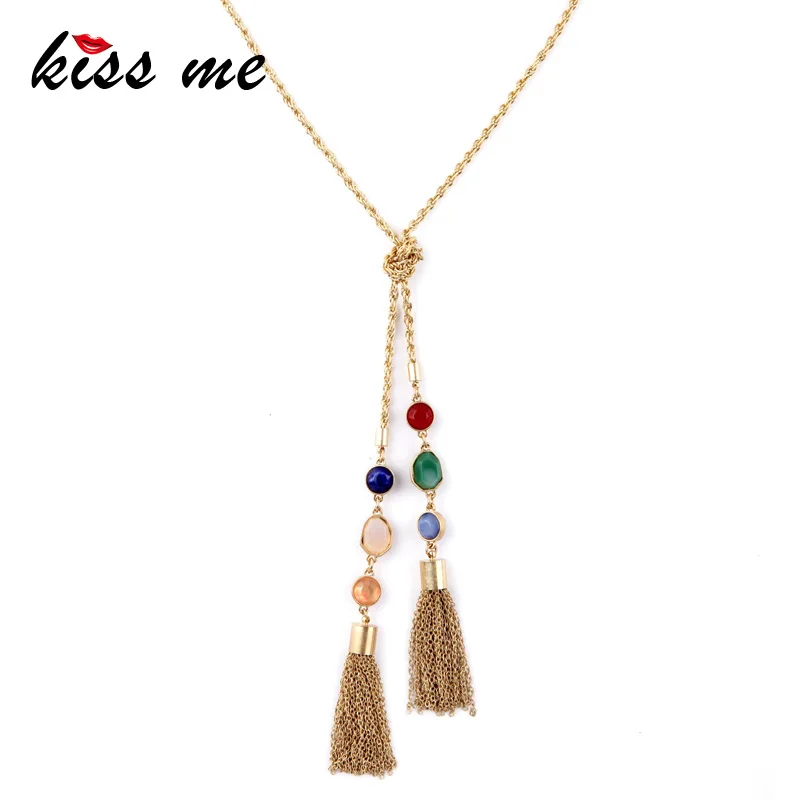 Long Alloy Dazzle Color Imitation Gems Female Tassel font b Pendant b font font b Necklace