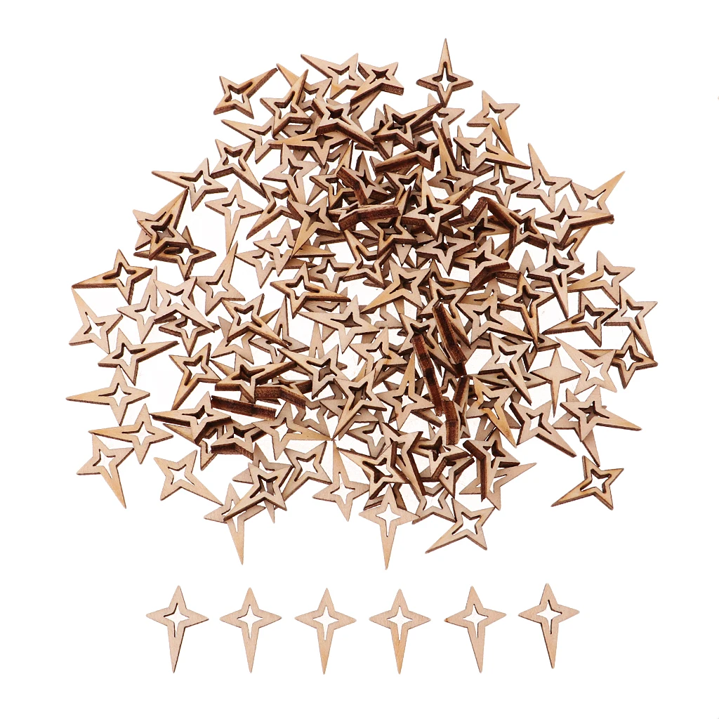Mini Natural Unfinished Wood Hollow Star Shape Embellishments for Art DIY Crafts Scrapbooking Card Making