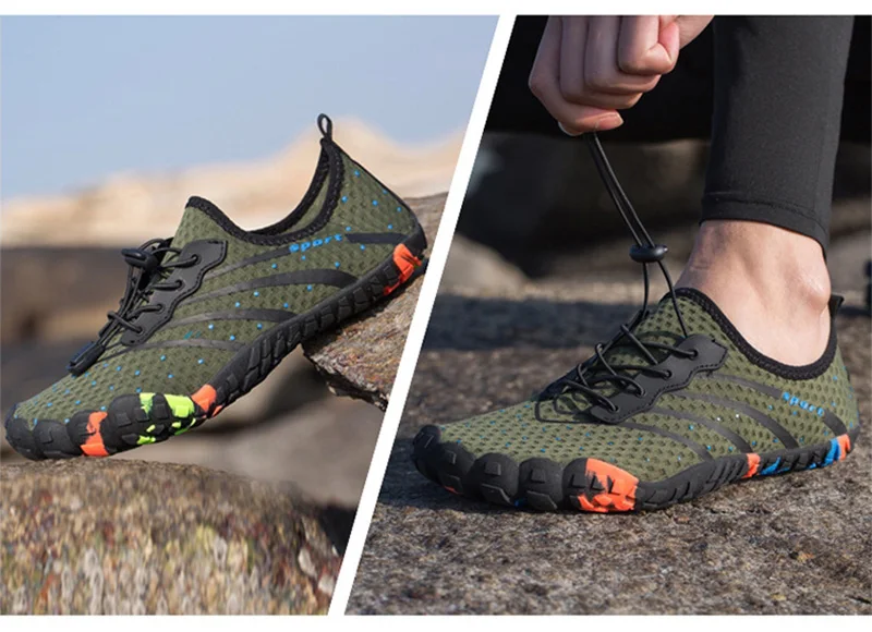Verão dos Homens Sapatos de Água para Mulheres Sapatos de Praia Natação do Aqua Sapatos de Mergulho Sandálias de Pesca Novo Respirável Upstream Tênis Descalços 18 Novo verão dos homens sapatos de água
